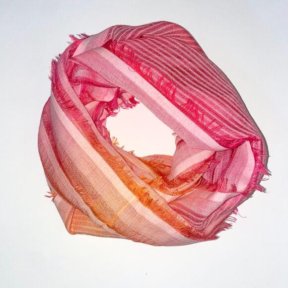 J. Jill Scarf Women’s Infinity Stripes Fringe Rayon Cotton Red Orange Sunset - Picture 1 of 5